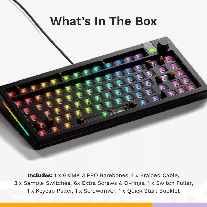 Glorious GMMK 3 Pro 75% Barebone Gaming-Tastatur GLO-KB-GMMK3-PRO-75-BB-W-BLK-US, kabelgebunden, ANSI-US-Layout, schwarz