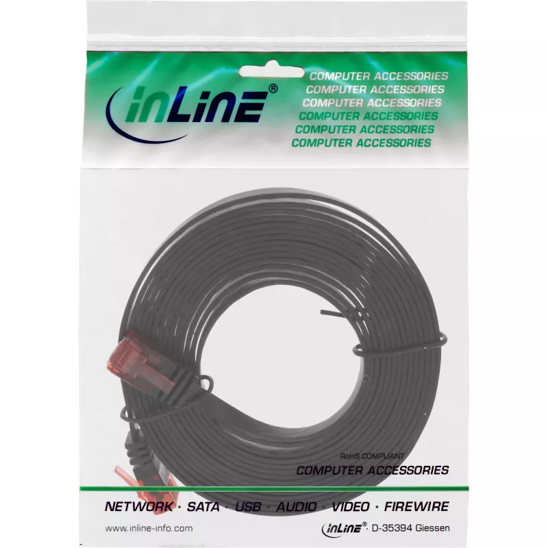 InLine Flaches Ultraslim-Patchkabel U/UTP Cat.6 Gigabit-fähig schwarz 0,5 m
