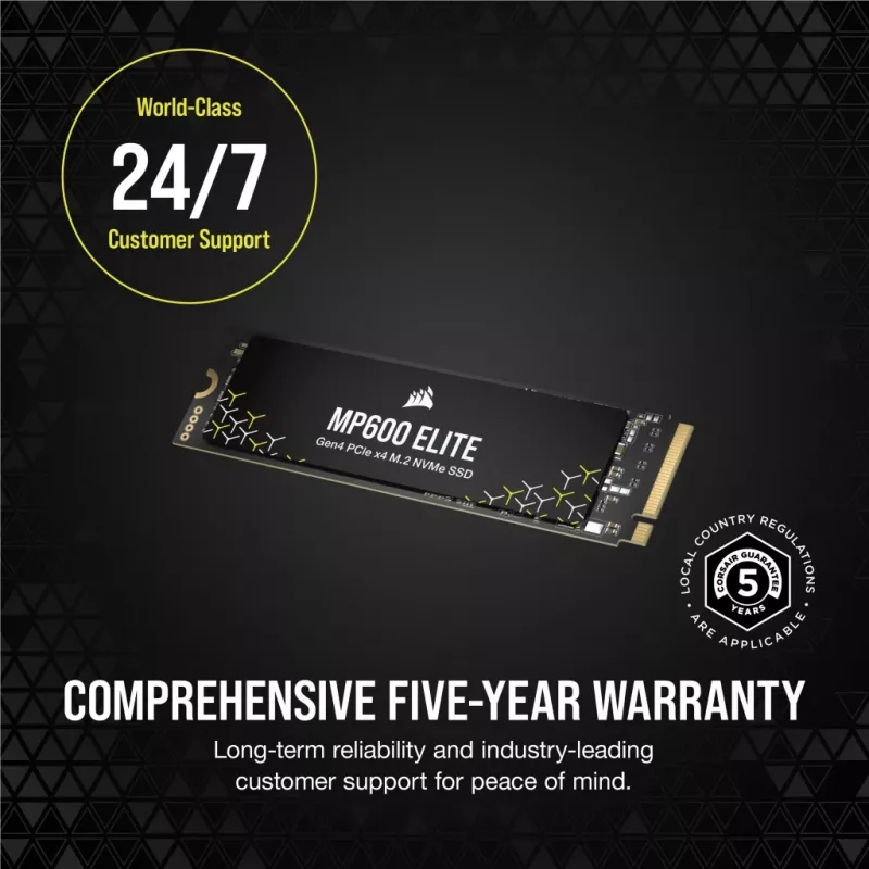 Corsair MP600 Elite CSSD-F1000GBMP600ENH SSD, 1 TB, M.2 2280, PCIe 4.0 x4 NVMe, 3D TLC, 256-Bit-AES-Verschlüsselung