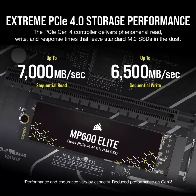Corsair MP600 Elite CSSD-F1000GBMP600ENH SSD, 1 TB, M.2 2280, PCIe 4.0 x4 NVMe, 3D TLC, 256-Bit-AES-Verschlüsselung
