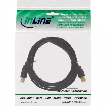 InLine 34518S USB-2.0-Kabel Typ A Stecker / Typ B Stecker, vergoldet, 2 m, Schwarz