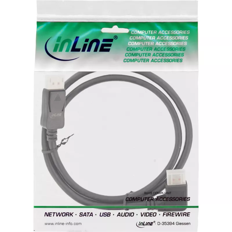 InLine DisplayPort 1.4 Kabel, 8K4K, rechtwinklig, schwarz/gold, 2 m