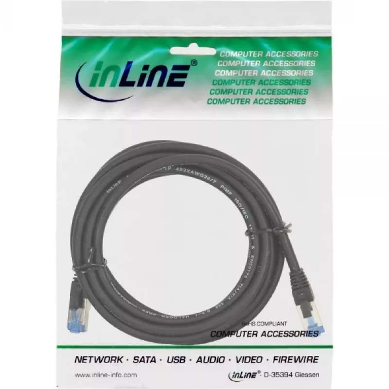 InLine Patchkabel S/FTP PiMF Cat.6A halogenfrei 500MHz schwarz 2m
