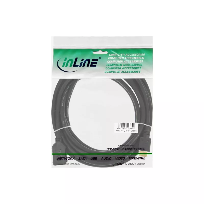 InLine HDMI-Kabel, High Speed HDMI-Kabel, M/F, schwarz, vergoldete Kontakte, 5 m
