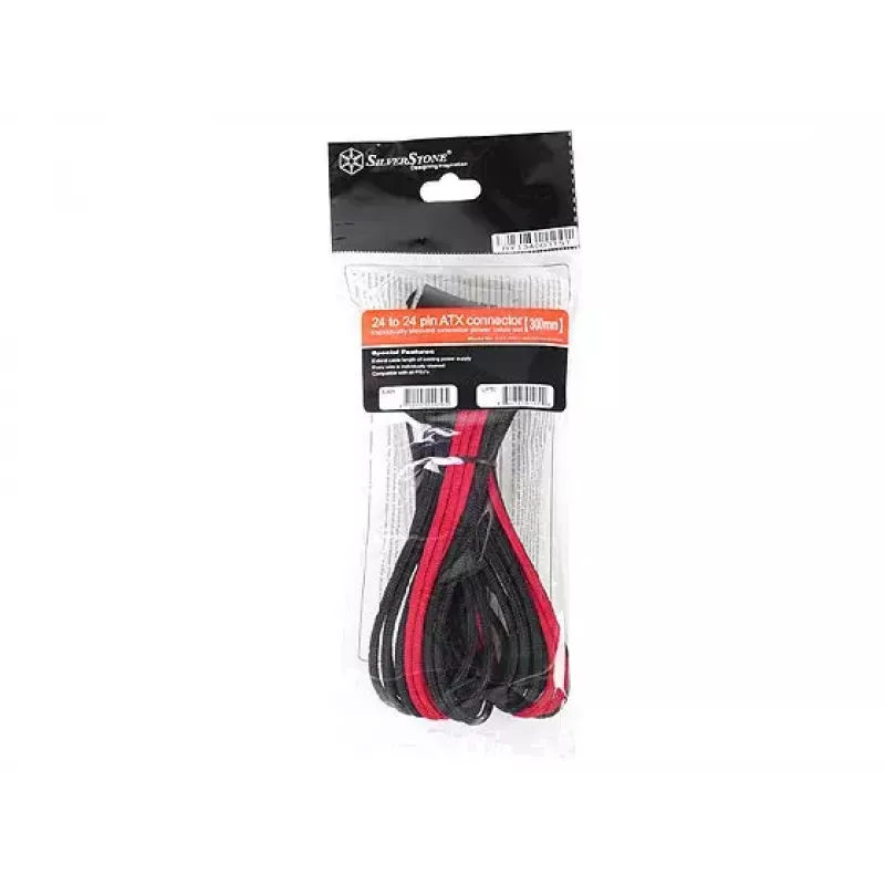 SilverStone SST-PP07-MBBR ATX-24-Pin-Verlängerungskabel, 0,3 m, schwarz/rot