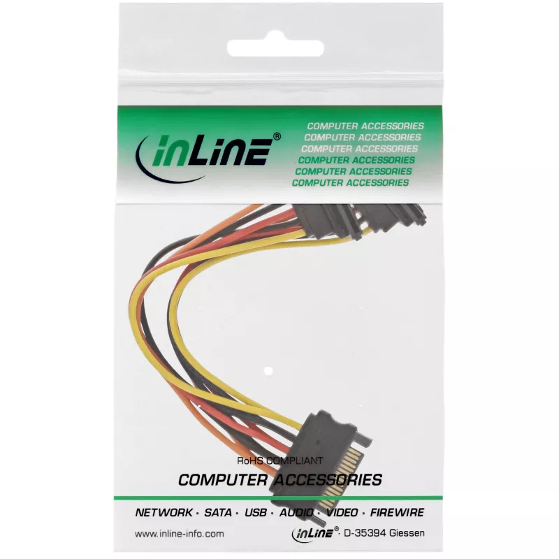 InLine SATA-Strom-Y-Kabel SATA-Buchse / 2x SATA-Stecker mit Verriegelung 0,15 m