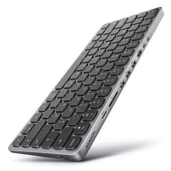 Axagon HMC-KB-GE, USB 5Gbps Hub mit Tastatur, HDMI 4K/60Hz, 3x USB-A, SD/mSD, Audio, PD 100, deutsches Layout