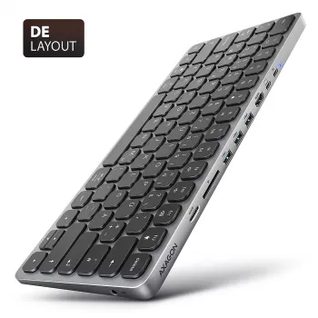 Axagon HMC-KB-GE, USB 5Gbps Hub mit Tastatur, HDMI 4K/60Hz, 3x USB-A, SD/mSD, Audio, PD 100, deutsches Layout