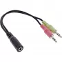 InLine Audio Headset-Adapterkabel, 2x 3,5 mm Stecker auf 3,5 mm Buchse 4-polig, CTIA, 0,15 m