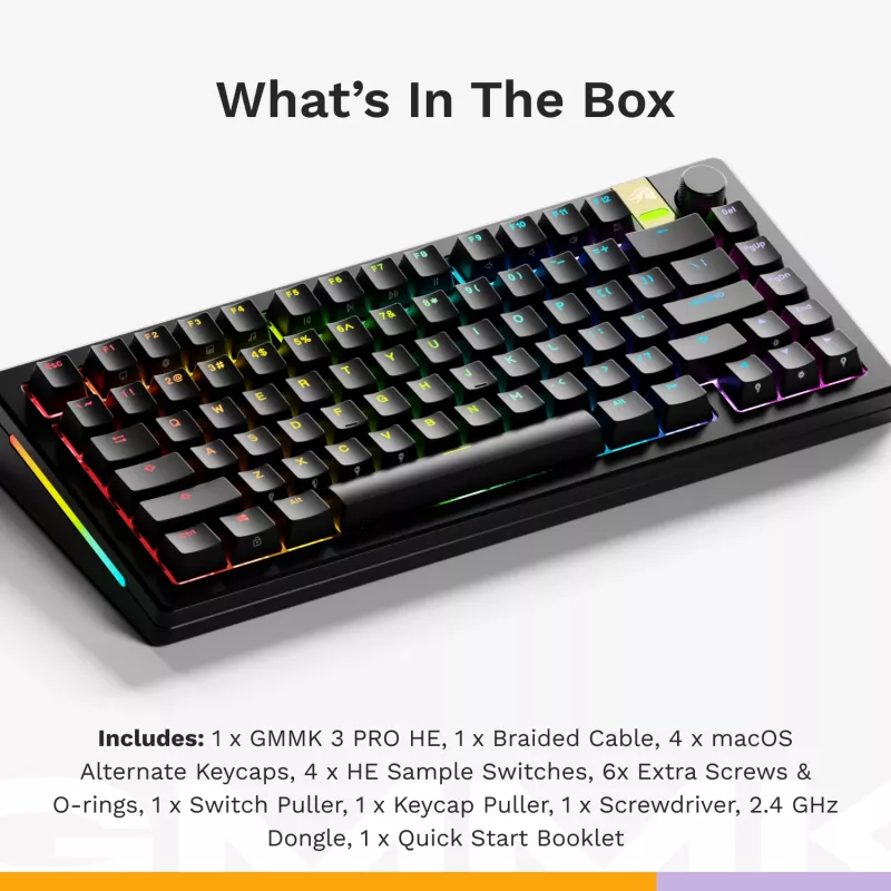 Glorious GMMK 3 Pro HE 75 % Wireless Gaming-Tastatur, Pre-Built, Fox HE Switches, ANSI (US), schwarz