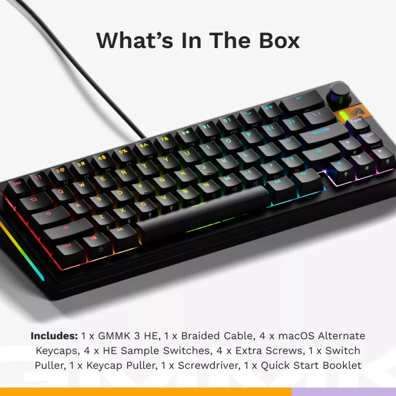 Glorious Gaming GMMK 3 HE 65% Prebuilt Wired Schwarz - US, Kabelgebunden, USB, Mechanisch, QWERTY, RGB LED, Schwarz