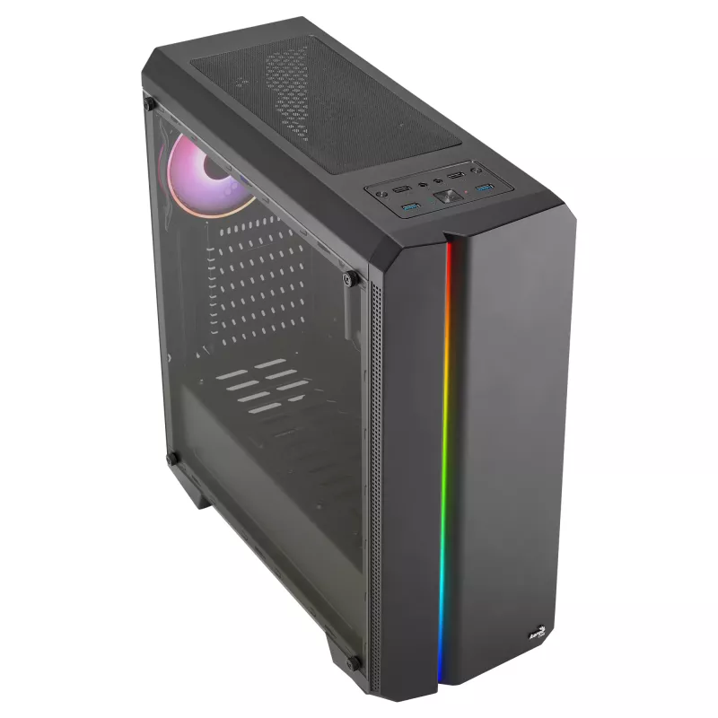 Aerocool GENESISV2BK PC ATX Gehäuse, Frontblende LED ARGB Lüfter ARGB 12 cm, Schwarz