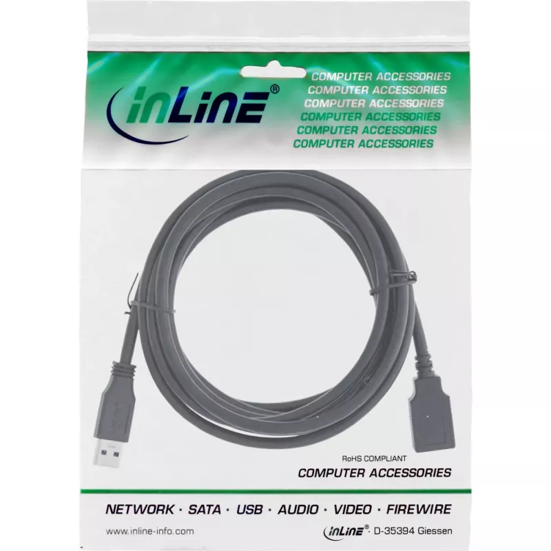 InLine 35620 USB-3.2-Gen.1-Verlängerungskabel, Typ A Stecker / Buchse, 2 m, Schwarz