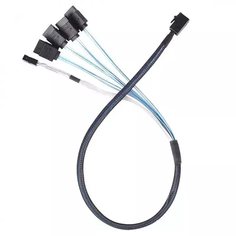 SilverStone SST-CPS05 Mini-SAS HD (SFF-8643) auf SATA-7-Pin-Kabel mit Sidebands, 4-Lane, SAS 12 Gbit/s, 0,5 m, schwarz