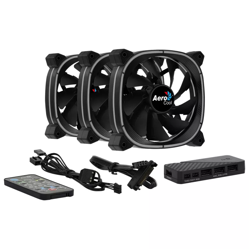 Aerocool ASTRO12PRO Kit 3 Lüfter PC 12cm LED RGB Antivibration Fernbedienung