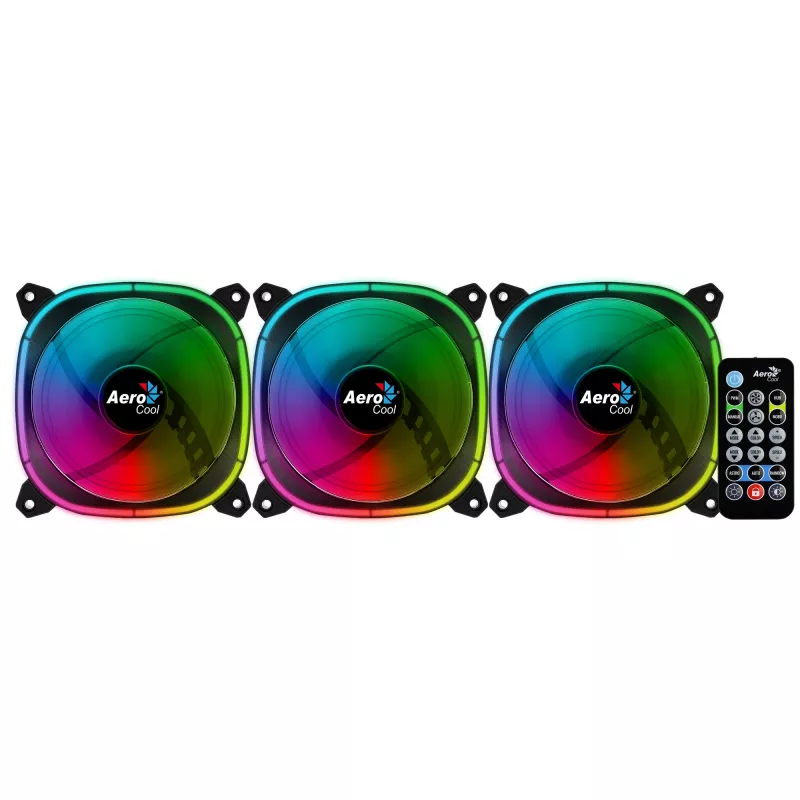 Aerocool ASTRO12PRO Kit 3 Lüfter PC 12cm LED RGB Antivibration Fernbedienung