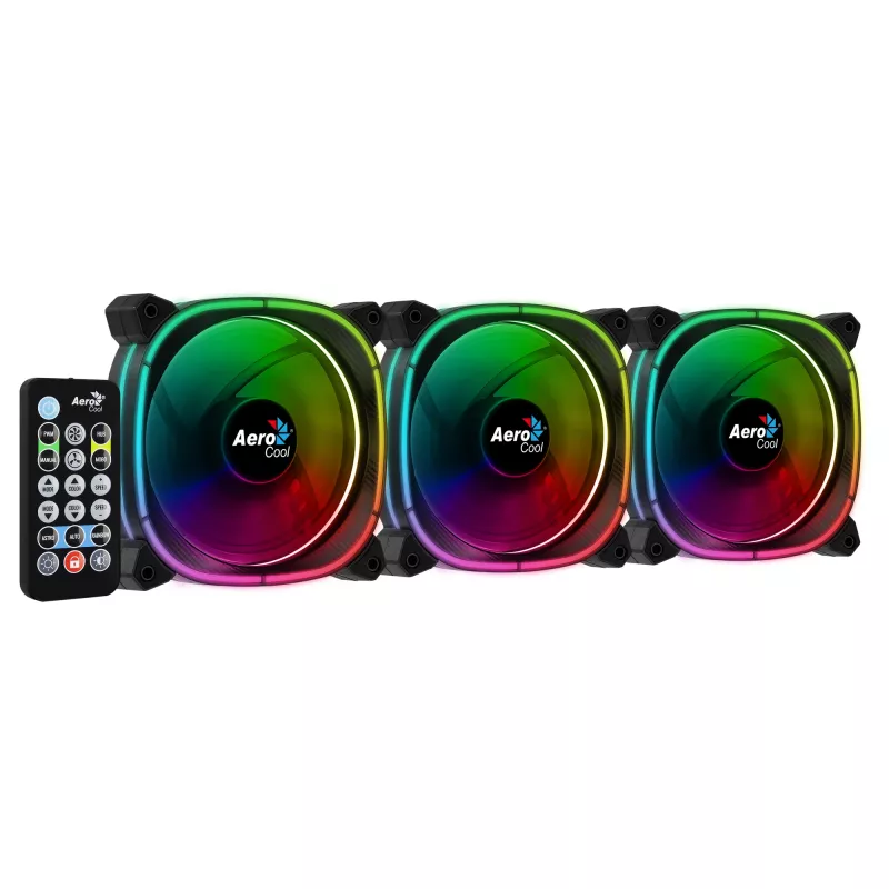 Aerocool ASTRO12PRO Kit 3 Lüfter PC 12cm LED RGB Antivibration Fernbedienung