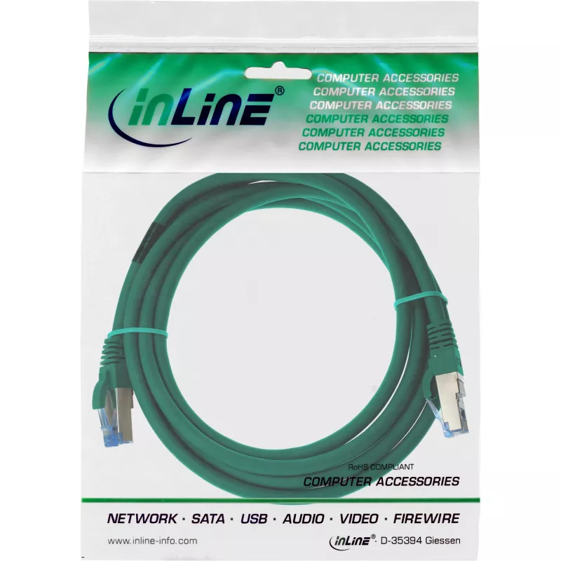 InLine Patchkabel S/FTP PiMF Cat.6A halogenfrei 500MHz grün 2m