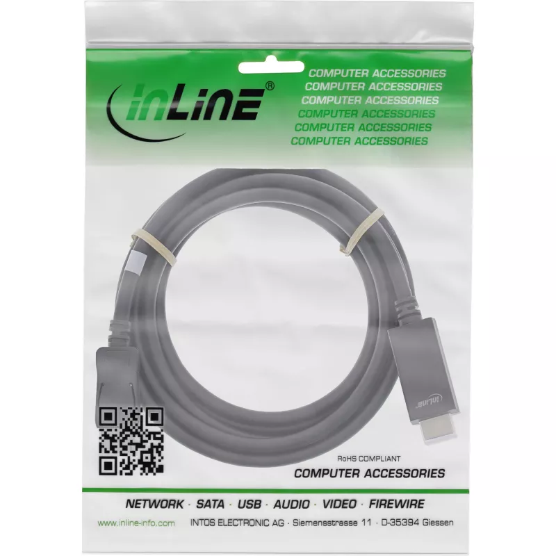 InLine DisplayPort-zu-HDMI-Converter-Kabel, 4K/60Hz, schwarz, 5 m