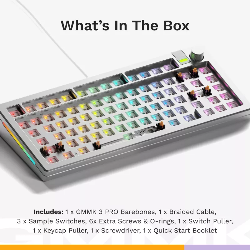 Glorious Gaming GMMK 3 PRO 75% Barebones Wired Silver - US, 75%, Kabelgebunden, USB, RGB LED, Silber
