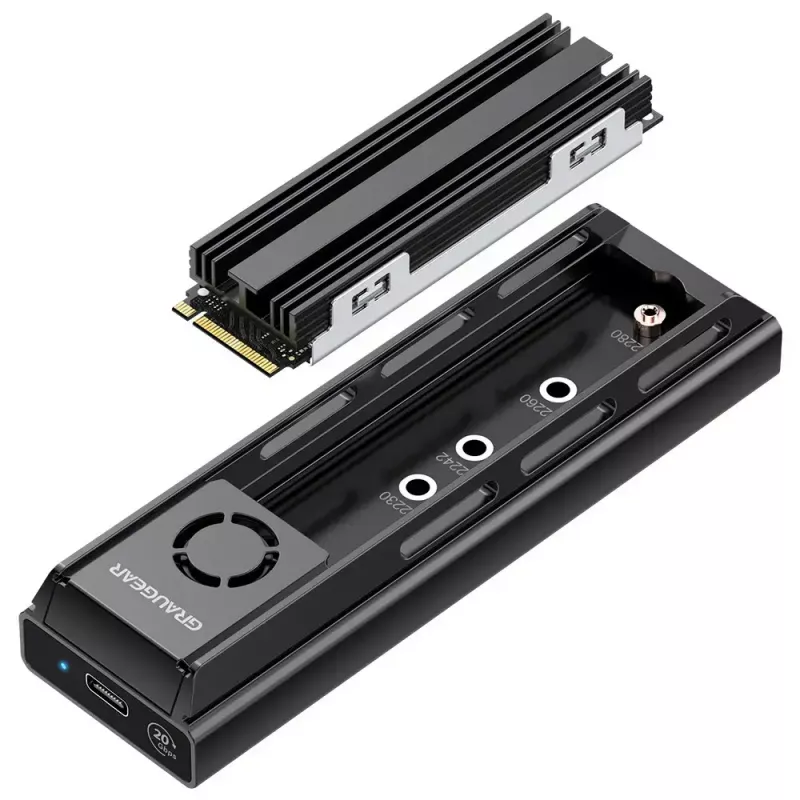 GrauGear G-M205-20G-F Dockingstation für M.2 NVMe/NGFF SSD, USB 3.2 Gen 2x2 Type-C, 20 Gbit/s, schwarz