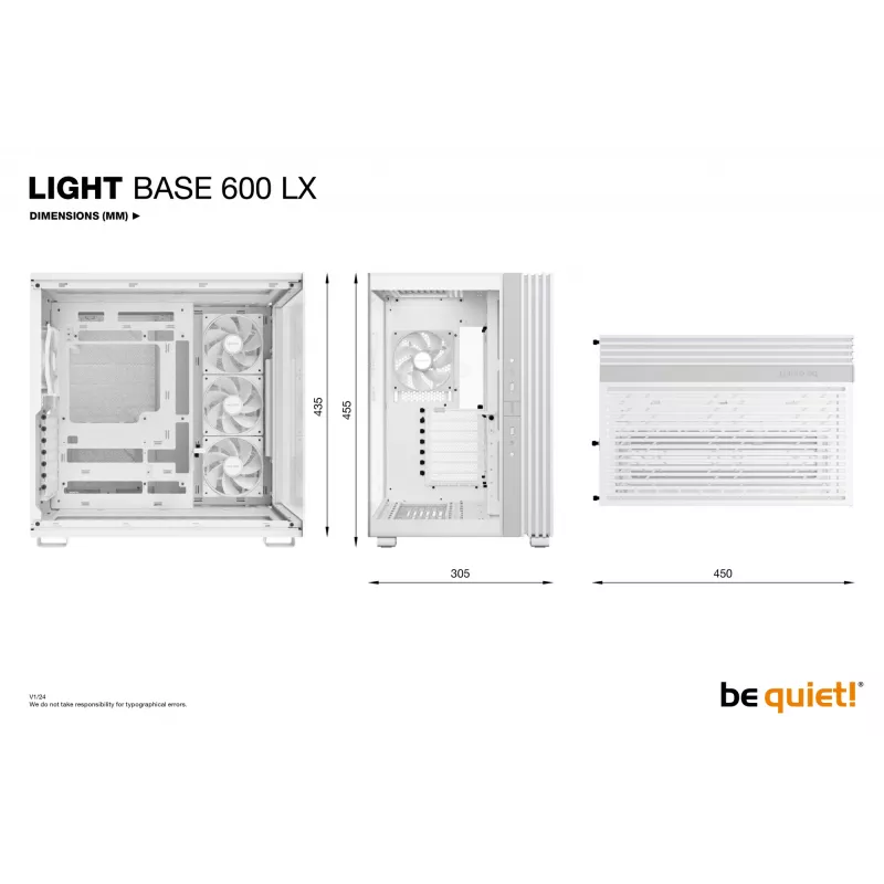 be quiet! Light Base 600 LX BGW68 Midi-Tower PC-Gehäuse, ATX, Seitenfenster aus gehärtetem Glas, ARGB, USB-C, Unterstützung für 360-mm-Radiator, weiß