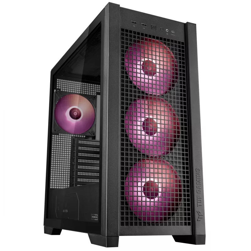 ASUS TUF Gaming GT302 ARGB 90DC00I0-B19000 Midi-Tower PC-Gehäuse, E-ATX, gehärtetes Glas, 4x 120-mm-ARGB-Lüfter, schwarz