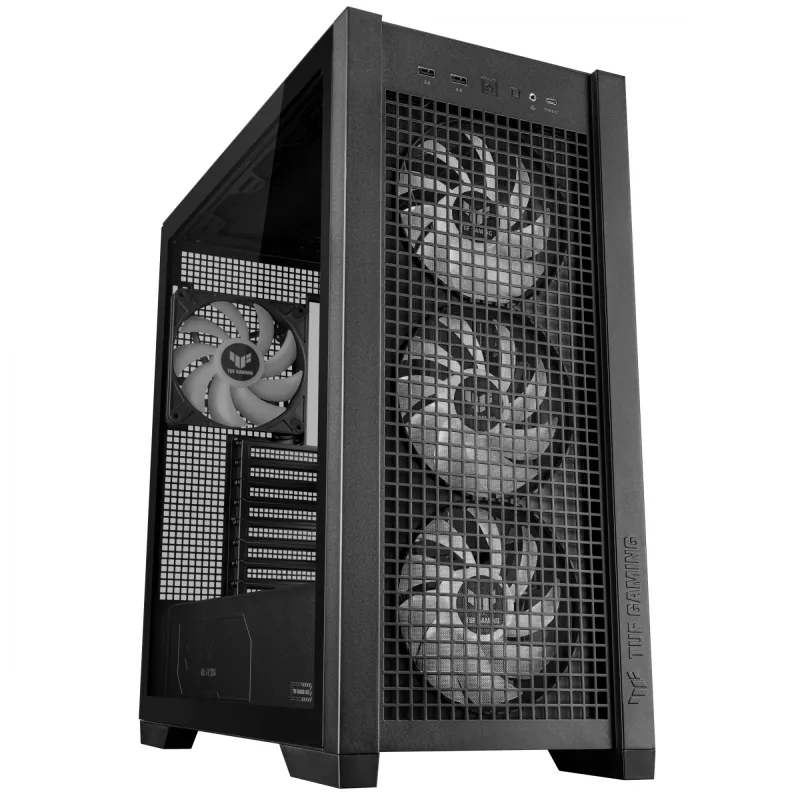 ASUS TUF Gaming GT302 ARGB 90DC00I0-B19000 Midi-Tower PC-Gehäuse, E-ATX, gehärtetes Glas, 4x 120-mm-ARGB-Lüfter, schwarz