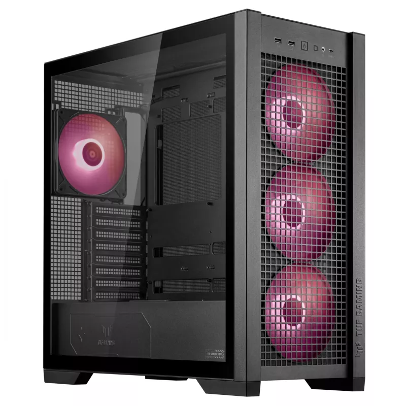 ASUS TUF Gaming GT302 ARGB 90DC00I0-B19000 Midi-Tower PC-Gehäuse, E-ATX, gehärtetes Glas, 4x 120-mm-ARGB-Lüfter, schwarz