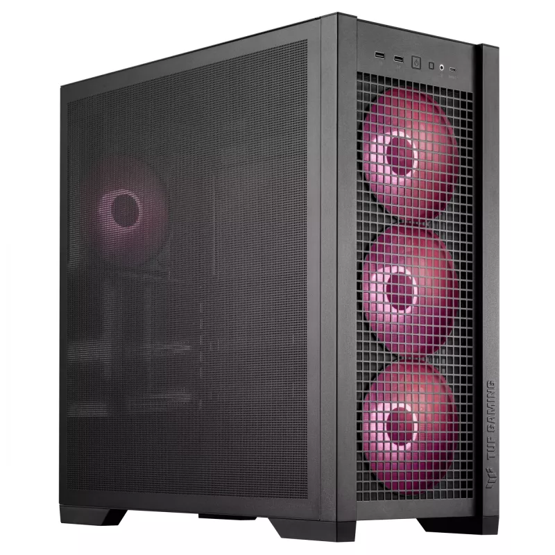 ASUS TUF Gaming GT302 ARGB 90DC00I0-B19000 Midi-Tower PC-Gehäuse, E-ATX, gehärtetes Glas, 4x 120-mm-ARGB-Lüfter, schwarz