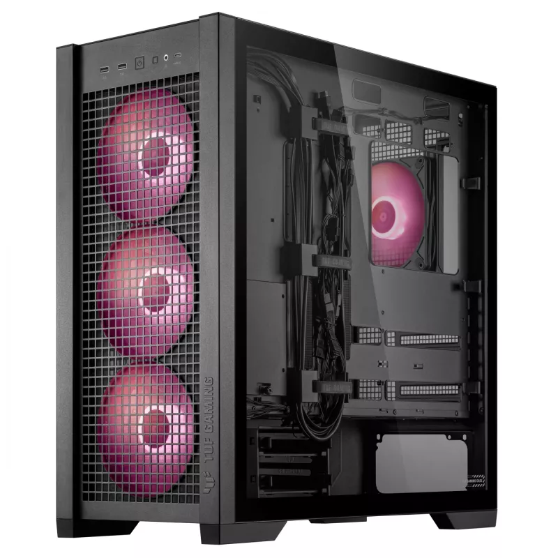 ASUS TUF Gaming GT302 ARGB 90DC00I0-B19000 Midi-Tower PC-Gehäuse, E-ATX, gehärtetes Glas, 4x 120-mm-ARGB-Lüfter, schwarz