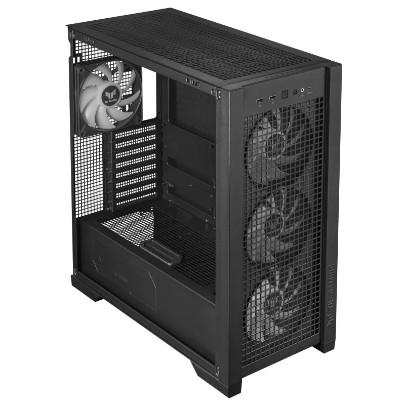 ASUS TUF Gaming GT302 ARGB 90DC00I0-B19000 Midi-Tower PC-Gehäuse, E-ATX, gehärtetes Glas, 4x 120-mm-ARGB-Lüfter, schwarz