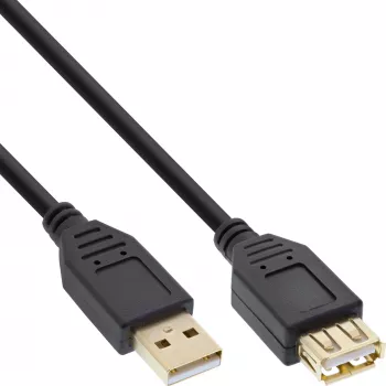 InLine USB 2.0 Verlängerungskabel Typ A Stecker / Buchse, vergoldet, schwarz, 2 m