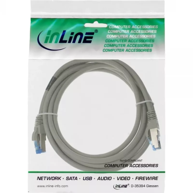 InLine Patchkabel S/FTP PiMF Cat.6A halogenfrei 500MHz grau 15m