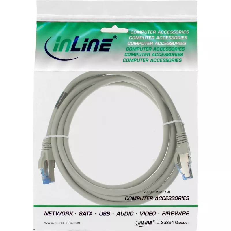 InLine Patchkabel S/FTP PiMF Cat.6A halogenfrei 500MHz grau 3m