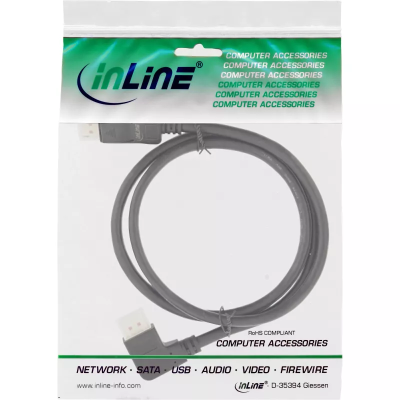 InLine DisplayPort 1.4 Kabel, 8K4K, links abgewinkelt, schwarz/gold, 2m
