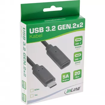 USB 3.2 Gen.2x2 Verlängerungskabel InLine 35771 1m USB-C Stecker/Buchse schwarz
