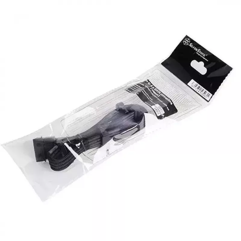 SilverStone SST-PP07-BTSB 4-Pol-Molex auf 4x SATA Verlängerung, 300 mm, schwarz
