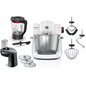 Bosch Serie 6 MUMS6EW22 Küchenmaschine, 1600 W, Patisserie-Set, Mixaufsatz, weiß/Edelstahl