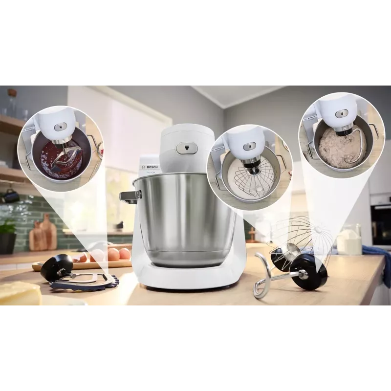 Bosch Serie 6 MUMS6EW22 Küchenmaschine, 1600 W, Patisserie-Set, Mixaufsatz, weiß/Edelstahl