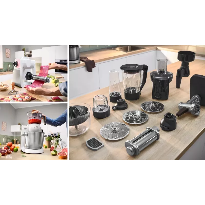 Bosch Serie 6 MUMS6EW22 Küchenmaschine, 1600 W, Patisserie-Set, Mixaufsatz, weiß/Edelstahl