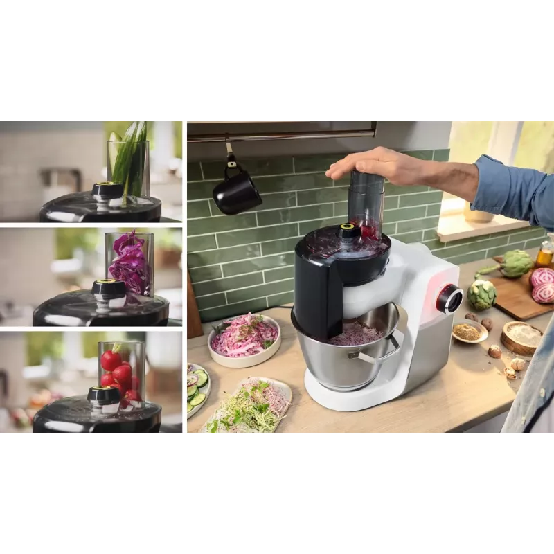 Bosch Serie 6 MUMS6EW22 Küchenmaschine, 1600 W, Patisserie-Set, Mixaufsatz, weiß/Edelstahl