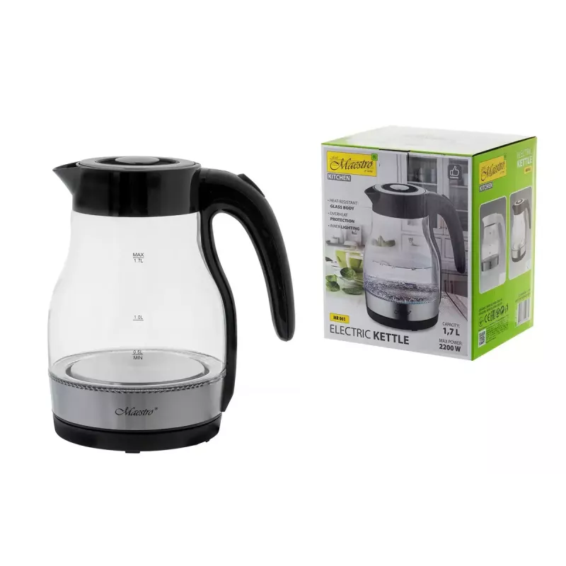 Maestro MR-061 Wasserkocher, Glas, 2200 W, Schwarz