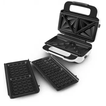 Sandwichtoaster Tefal SW7011 — 850 W, Edelstahl und Weiß, kompakt 238×276×98 mm