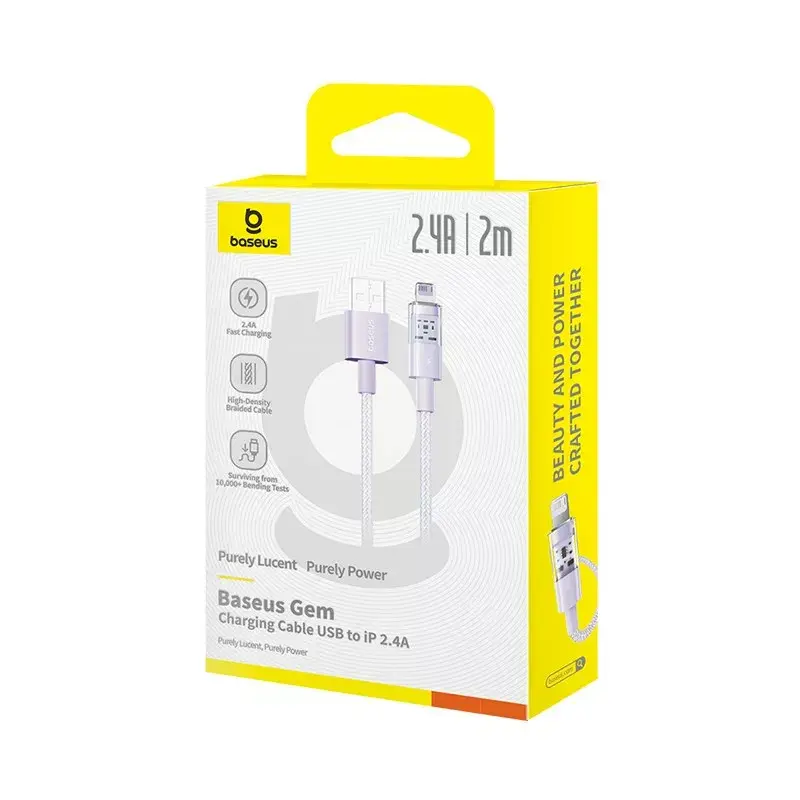 USB-Ladekabel Baseus Gem P10373003511-01 — 2 m, 2,4 A, USB-A auf Lightning, violett
