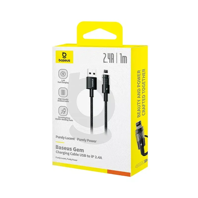 USB-Ladekabel Baseus Gem P10373003111-00, 1 m, 2,4 A, Nylonummantelung, Lightning, USB-A, Schwarz