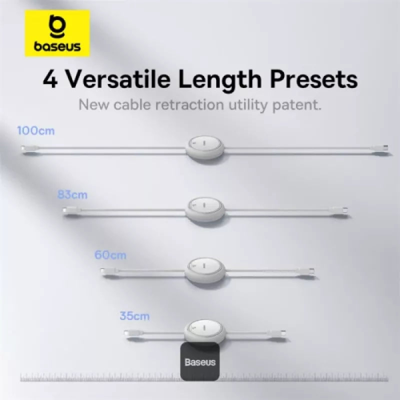 BASEUS Free2pull Expandable USB C To Ip Ligtning Fast Charging Kabel 1 M 20 W White