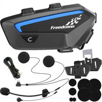 Motorrad-Intercom-Headset FreedConn FX Schwarz — Bluetooth 5.0, IP67, Reichweite 2000 m, 30 h Sprechzeit