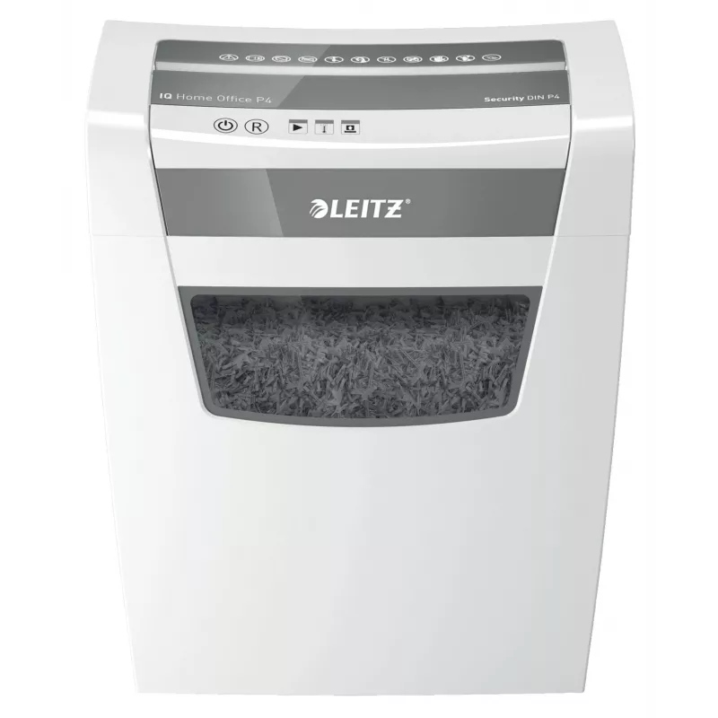 Leitz IQ Home Office P4 Aktenvernichter, Partikelschnitt, 22 cm, 4 x 28 mm, 10 Blatt, 23 l, weiß