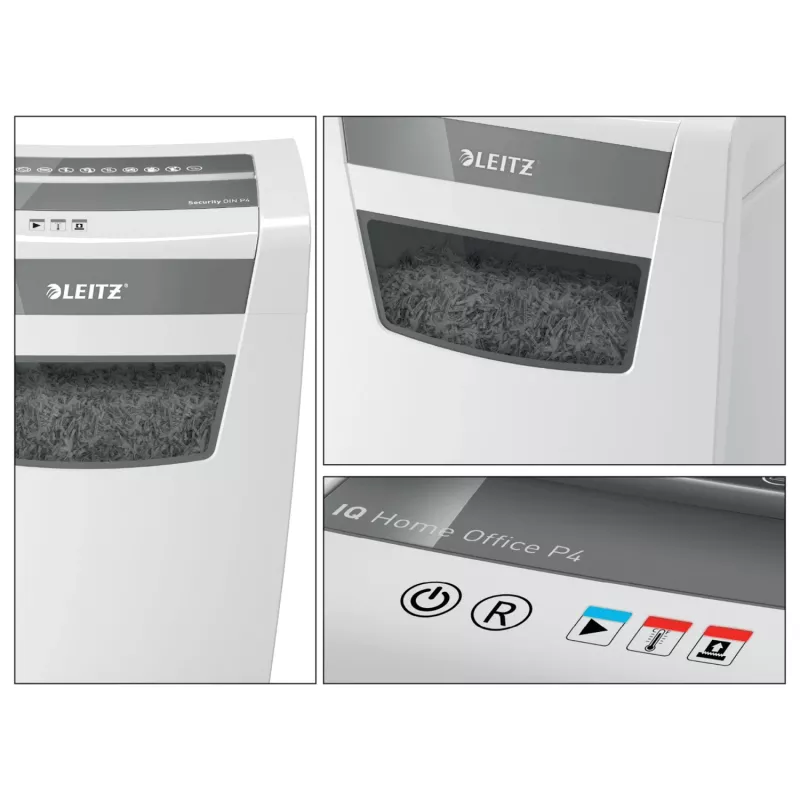 Leitz IQ Home Office P4 Aktenvernichter, Partikelschnitt, 22 cm, 4 x 28 mm, 10 Blatt, 23 l, weiß